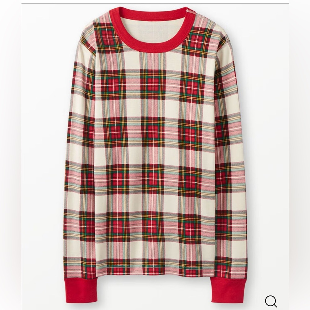 Hanna Andersson red & green Christmas plaid knit pajama top shirt size XL